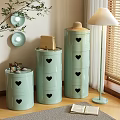 Light Green Storage Cabinet Shelves With Heart Shaped Cutouts And Handbag Shoes Near Floor Lamp