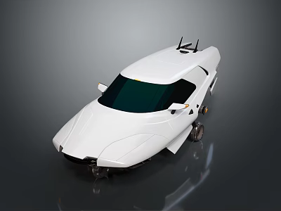 Futuristic White Car With Sleek Design Green Windshield And Roof Mounted Devices 3d model