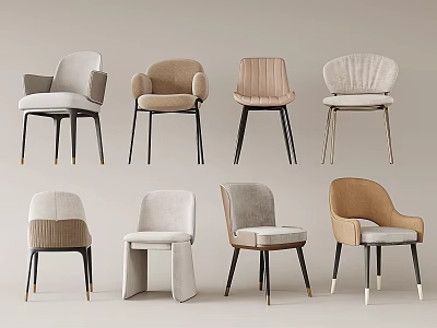 Contemporary Accent Chairs Collection With Diverse Designs Neutral Colors And Black Legs 3d model