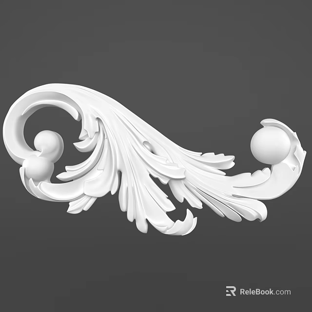 Detailed White Ornamental Component With Curved Design Leaf Decorations And Spherical Elements 3d model 