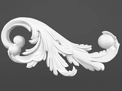 Detailed White Ornamental Component With Curved Design Leaf Decorations And Spherical Elements 3d model