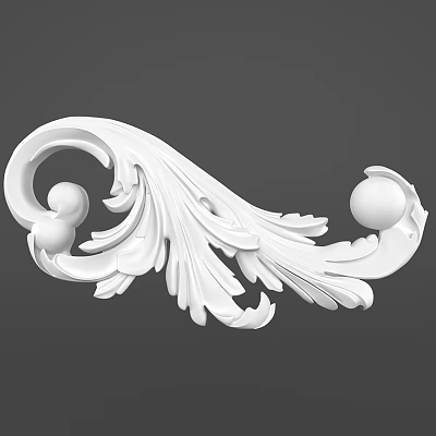 Detailed White Ornamental Component With Curved Design Leaf Decorations And Spherical Elements 3d model