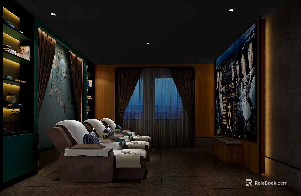 Luxury SPA Sauna Interior Design With Comfortable Massage Chairs And Soft Lighting 3d model 