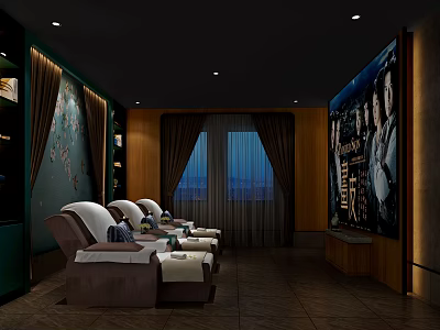 Luxury SPA Sauna Interior Design With Comfortable Massage Chairs And Soft Lighting 3d model