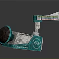 Teal Mechanical Device Components With Horn Shaped Top Colorful Stripes And Square Base
