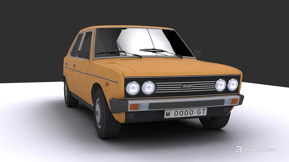 Yellow Classic Hatchback Car With Four Round Headlights And GT License Plate 3d model 