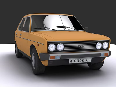 Yellow Classic Hatchback Car With Four Round Headlights And GT License Plate 3d model