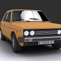 Yellow Classic Hatchback Car With Four Round Headlights And GT License Plate