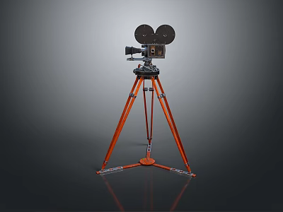 Computer Projector With Orange Tripod And Black Body On Grey Background 3d model