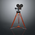 Computer Projector With Orange Tripod And Black Body On Grey Background 3d model