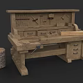 Sturdy Rustic Wooden Functional Workbench With Tools Drawers And Wooden Planks
