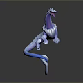 3D Mythical Game and Movie Character with White Blue Body Long Tail Open Mouth Leaping