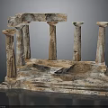 Ancient Classical Architecture Model With Broken Columns And Stone Base Details