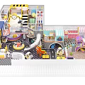 Vibrant Kids Amusement Playground with Spiral Slide Climbing Net Small Stalls and Colorful Decorations