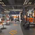 Modern Gym Interior Design With Fitness Equipment And Orange Accents