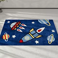 Blue Space themed Square Rug with Rocket Spaceship Planets and Stars
