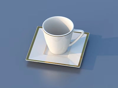 Elegant White Tableware Set With Handle Cup And Square Gold Trim Saucer 3d model