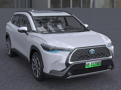 White Toyota SUV Modern Exterior Design Green License Plate Electric Vehicle 3d model