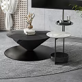 Modern Black Coffee Table With Marble Top And Decorative Items On Round Rug 3d model