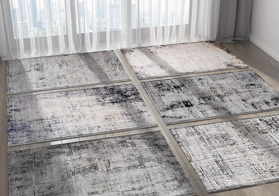 Square Rugs With Abstract Pattern In Gray Tone For Modern Room With Natural Light 3d model 