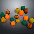 Colorful Pumpkins And Pears Display With Vibrant Green Orange Yellow Hues