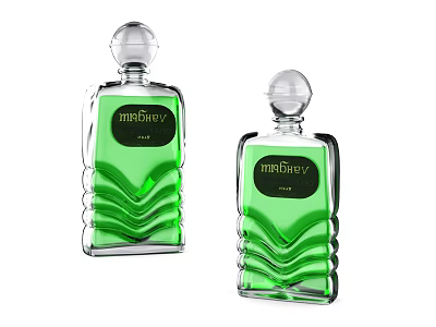Two Elegant Green Perfume Bottles With Wavy Design And Transparent Glass 3d model