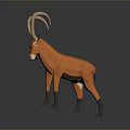 Low Poly Orange Goat Model With Curved Horns Against Gray Background And Shiny Reflection