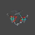 Cartoon Anthropomorphic Game Film Character with Gray Body Red Tail Green Ears and White Paws