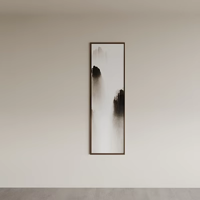 Abstract Painting With Monochrome Black White Gray Tones On Light Colored Wall Vertical Frame 3d model