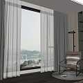 Grey Sheer And Thick Curtains Framing Large Window With City View In Modern Living Room