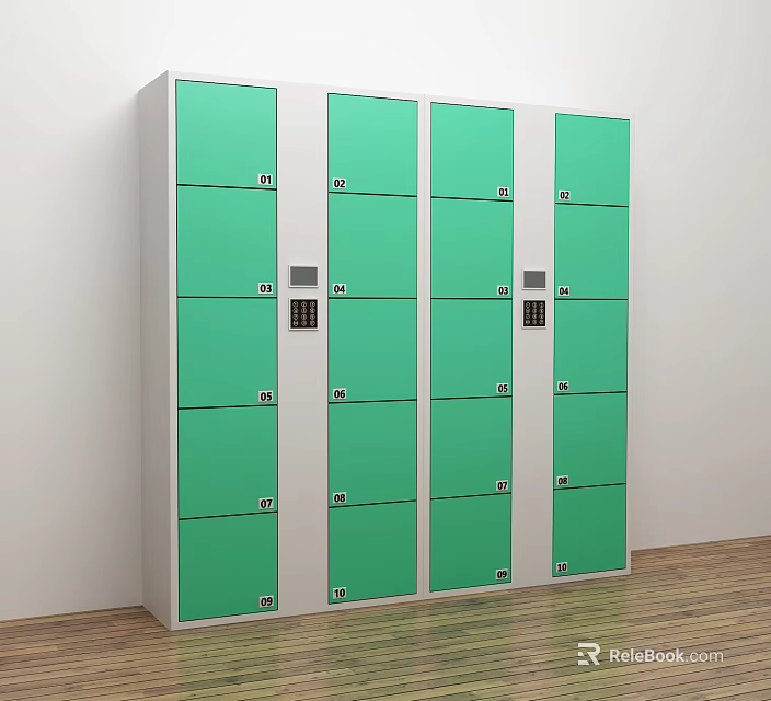 Green And White Lockers With Multiple Compartments And Electronic Locks 3d model