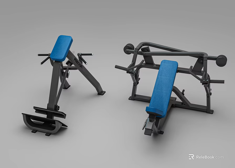 Fitness Equipment Blue Padded Benches With Black Metal Frames For Strength Training 3d model 