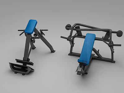 Fitness Equipment Blue Padded Benches With Black Metal Frames For Strength Training 3d model