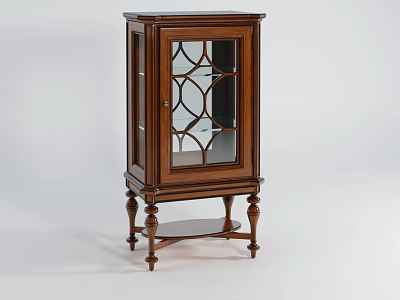 Elegant Traditional Wooden Wine Cabinet With Decorative Glass Door And Carved Legs 3d model