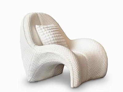 Stylish White Single Sofa With Woven Texture And Comfortable Cushion Design 3d model