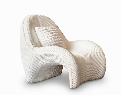Stylish White Single Sofa With Woven Texture And Comfortable Cushion Design 3d model