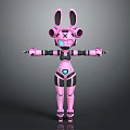 Pink Rabbit Eared Robot Character with Mechanical Arms and Blue Accents