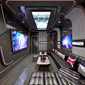 Modern Luxury KTV Room Interior Design With Double Large Screens Black Leather Sofas Starry Ceiling