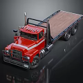 Red Flatbed Truck With Classic Design Wooden Cargo Bed And Chrome Accents