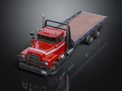 Red Flatbed Truck With Classic Design Wooden Cargo Bed And Chrome Accents 3d model