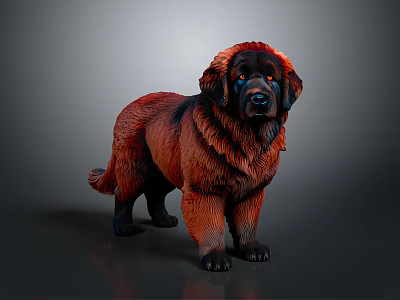 Fluffy Dog with Reddish Brown and Black Fur Blue Eyes in Standing Pose 3d model