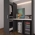 Gray Modern Wardrobe Design With LED Strip Lighting And Wall Art Decor