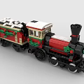 Festive Building Block Christmas Train With Red Green Decorations And Steam Locomotive