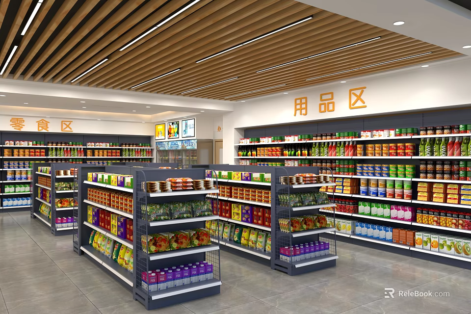 Supermarket Department Store Interior With Well Organized Shelves Full Of Various Products And Sections 3d model 