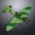 Vintage Military Aircraft Model With Green Camouflage Red Star Emblem On Wings And Propeller