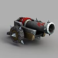 Tech Exhibition Hall Featuring Spiked Mechanical Device With Red Accents And Wheels