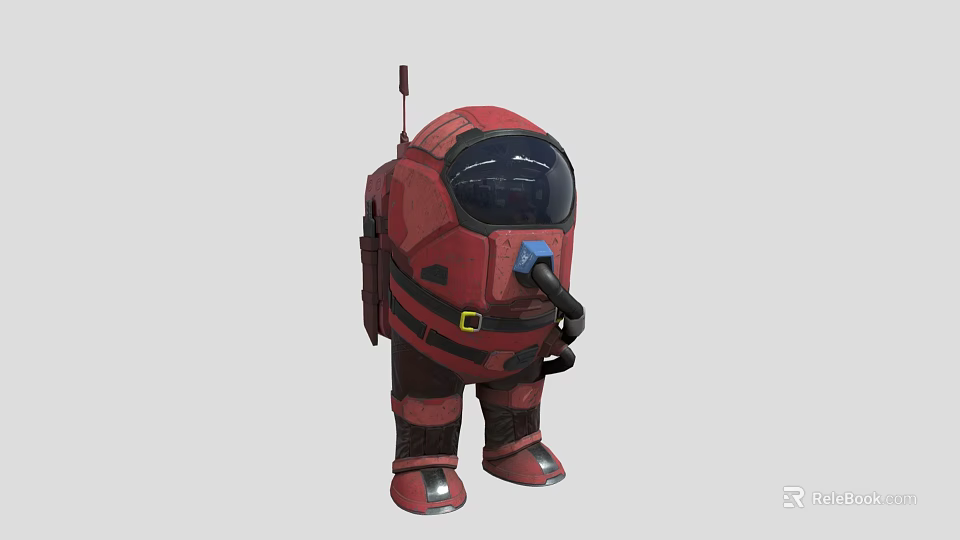 Red Anthropomorphic Astronaut Character With Helmet Antenna And Backpack Design 3d model