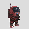 Red Anthropomorphic Astronaut Character With Helmet Antenna And Backpack Design 3d model