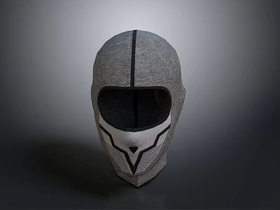 Modern Gray Tactical Weapon Helmet with Black Stripe and Full Face Protection Design 3d model