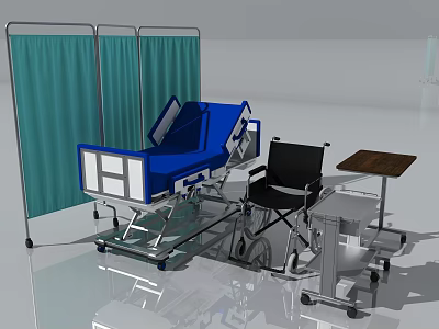 Medical Equipment Medical Isolation Bed Medical Bed Wheelchair Medical Table Medical Ventilator Monitor Infusion Bottle Respiratory Mask 3d model